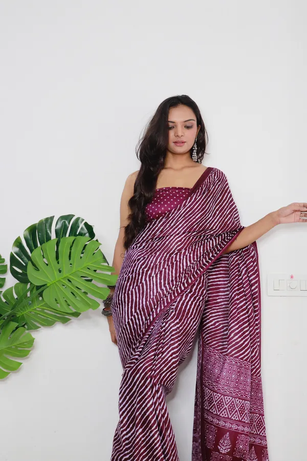 HANDICRAFT_WOMEN'S_LEHARIYA_PRINT_PURE_SOFT_COTTON_SAREE_WITH_BLOUSE_PIECE_With_Blouse_Piece